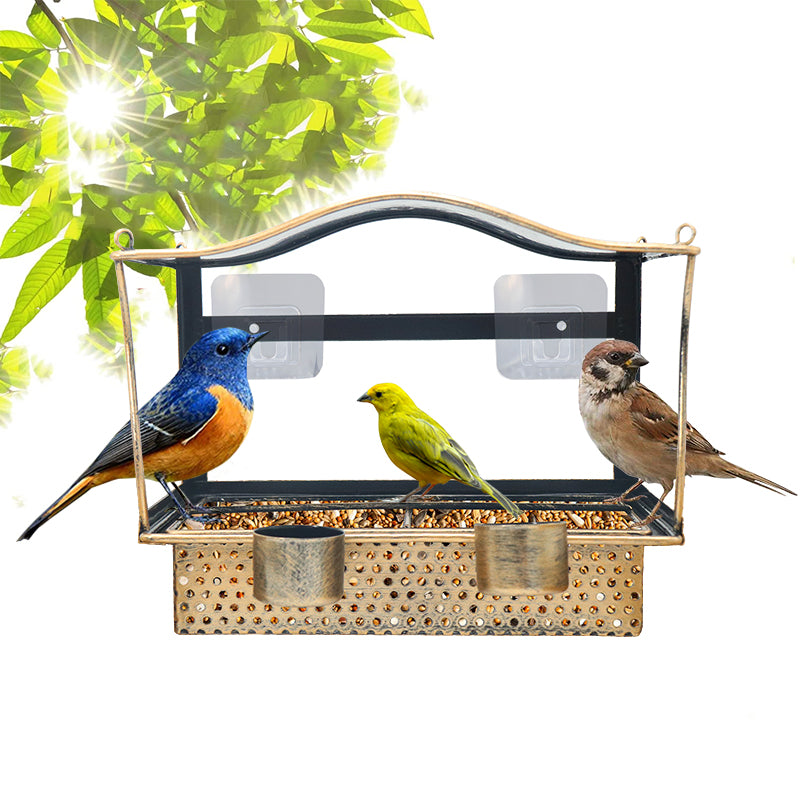 Cross Border Bird FeederOutdoor Iron Wall Hanging Dual Purpose Bird Feeder with Movable CupHanging Wall Hummingbird Feeders