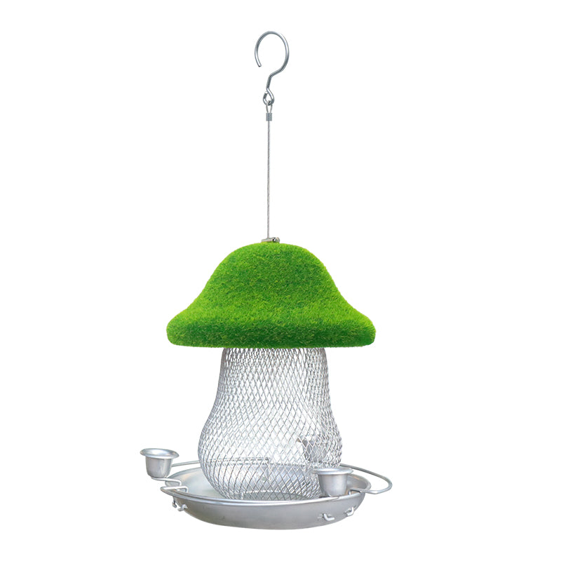 Cross Border Bird Feeder Outdoor Solar Flocked Mushroom Hanging Iron Resin Bird Feeder Hummingbird Feeder with