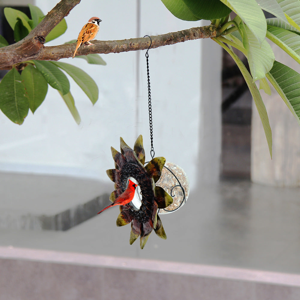 Cross Border Bird Feeder Outdoor Hanging Iron Sunflower Metal Glass Bird Feeder Amazon Hot Sale