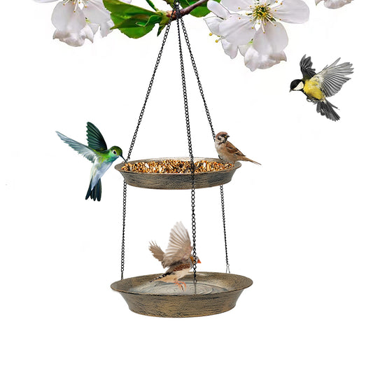 Cross-border hot sale outdoor bird water feeder bird feeder iron hanging bird bath multifunctional use removable