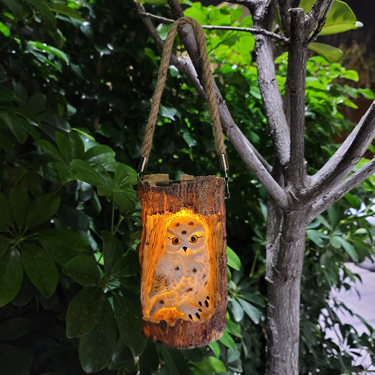 Amazon Hot Selling Solar Stump Owl Patio Garden Villa Decoration Hanging Chandelier Faux Tree Lights