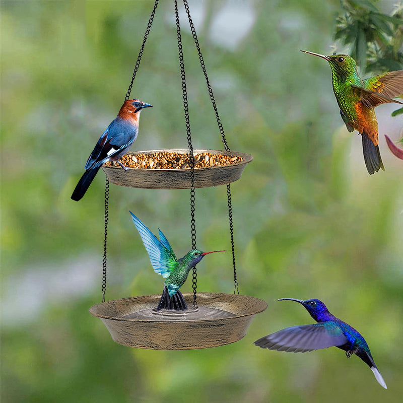 Cross-border hot sale outdoor bird water feeder bird feeder iron hanging bird bath multifunctional use removable