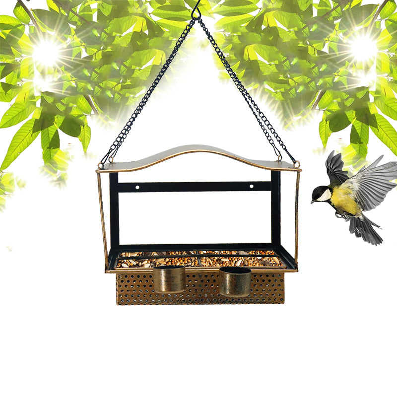 Cross Border Bird FeederOutdoor Iron Wall Hanging Dual Purpose Bird Feeder with Movable CupHanging Wall Hummingbird Feeders