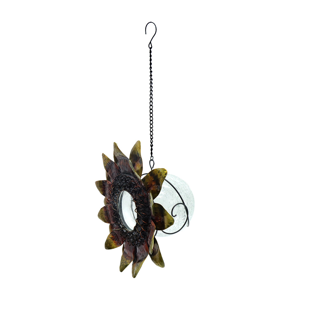 Cross Border Bird Feeder Outdoor Hanging Iron Sunflower Metal Glass Bird Feeder Amazon Hot Sale