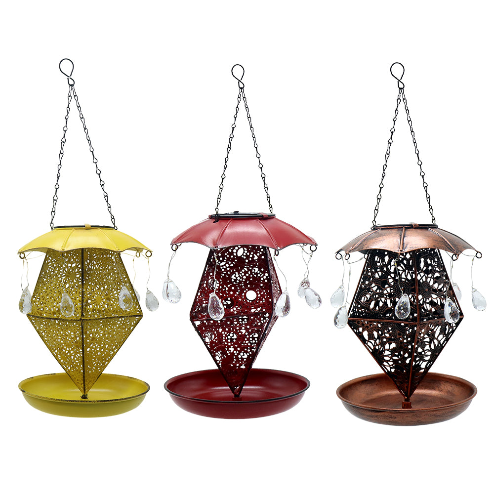 Outdoor Hanging Metal Solar Bird Feeder Projection Patterned Iron Bird Feeder Hummingbird Automatic Dispenser Bird Feeder