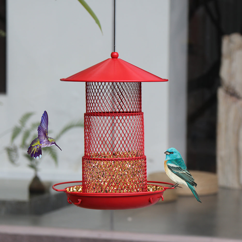 Cross Border Exclusive Iron Metal Outdoor Bird Feeder Bird Food with Roof Container Patio Hanging Bird Feeder