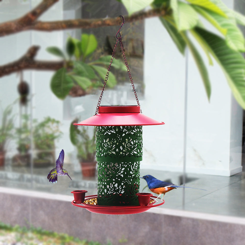 Cross Border New Solar Bird Feeder Double Layer Floral Projection Metal Bird Feeder Outdoor Hanging Bird Feeder