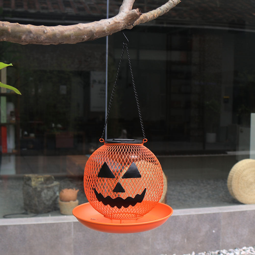 Cross Border New Bird Feeder Halloween Pumpkin Bird Feeder Metal Iron Outdoor Hanging Solar Bird Feeder