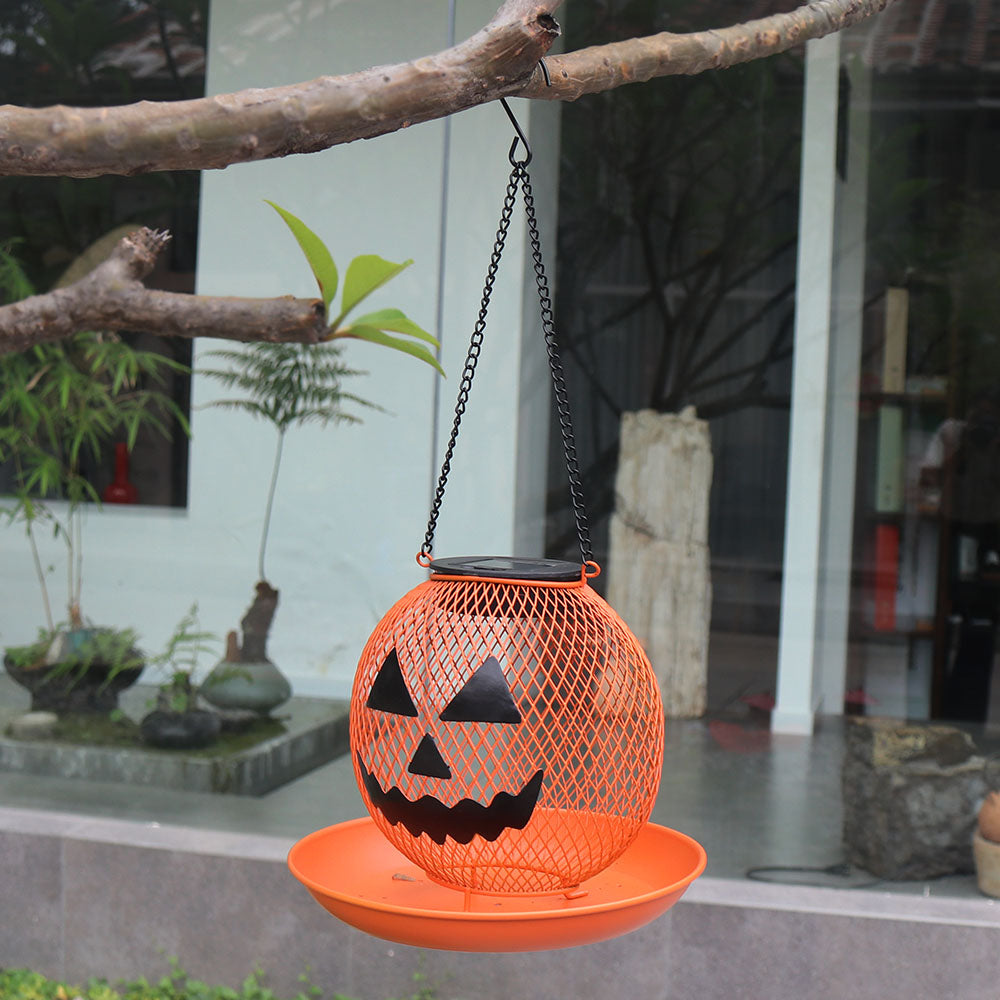 Cross Border New Bird Feeder Halloween Pumpkin Bird Feeder Metal Iron Outdoor Hanging Solar Bird Feeder