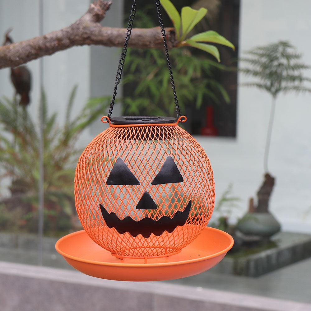 Cross Border New Bird Feeder Halloween Pumpkin Bird Feeder Metal Iron Outdoor Hanging Solar Bird Feeder