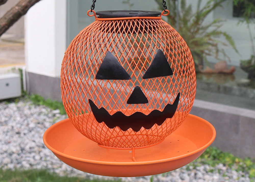 Cross Border New Bird Feeder Halloween Pumpkin Bird Feeder Metal Iron Outdoor Hanging Solar Bird Feeder