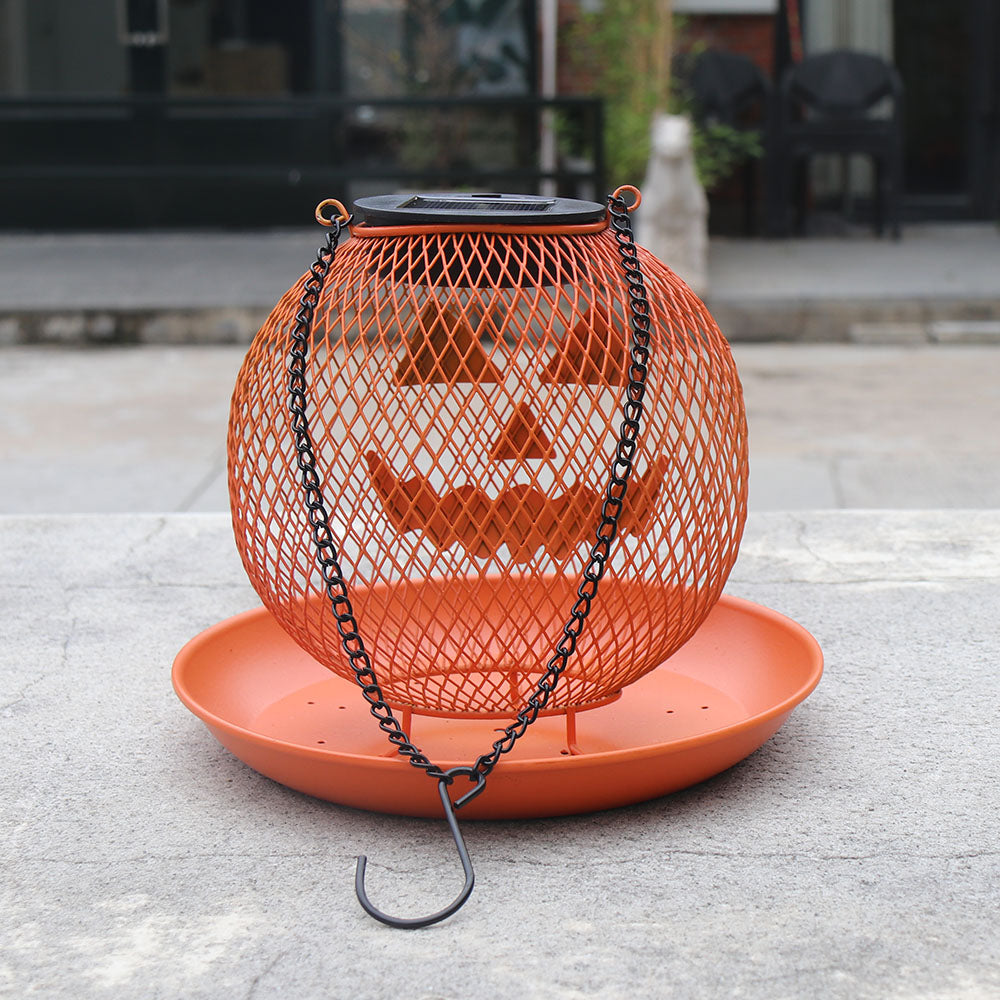 Cross Border New Bird Feeder Halloween Pumpkin Bird Feeder Metal Iron Outdoor Hanging Solar Bird Feeder