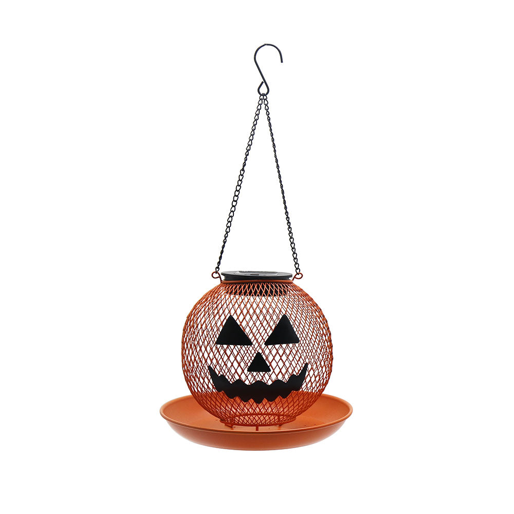 Cross Border New Bird Feeder Halloween Pumpkin Bird Feeder Metal Iron Outdoor Hanging Solar Bird Feeder