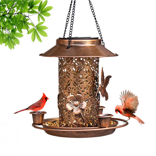 New Iron Solar Bird Feeder Water Thrower Patio Hanging Hummingbird Projector Decorative Light Hummingbird Feeder