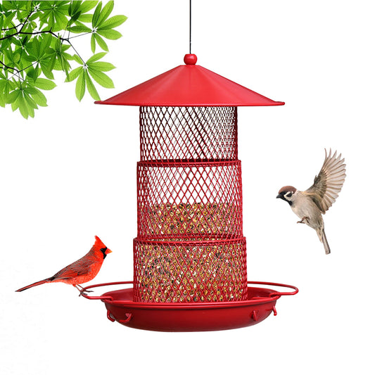 Cross Border Exclusive Iron Metal Outdoor Bird Feeder Bird Food with Roof Container Patio Hanging Bird Feeder