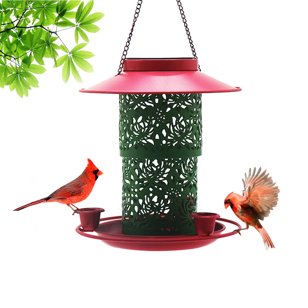 Cross Border New Solar Bird Feeder Double Layer Floral Projection Metal Bird Feeder Outdoor Hanging Bird Feeder