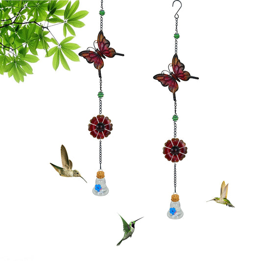 Cross Border New Outdoor Hummingbird Feeder Colorful Butterfly Wind Chime Charms Dual Purpose Ant Proof Automatic Hummingbird Feeder