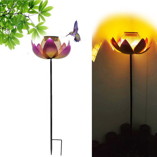 Cross Border New Lotus Ground Plug Bird Feeder Outdoor Metal Bird Feeder With Light Source Factory Wholesale