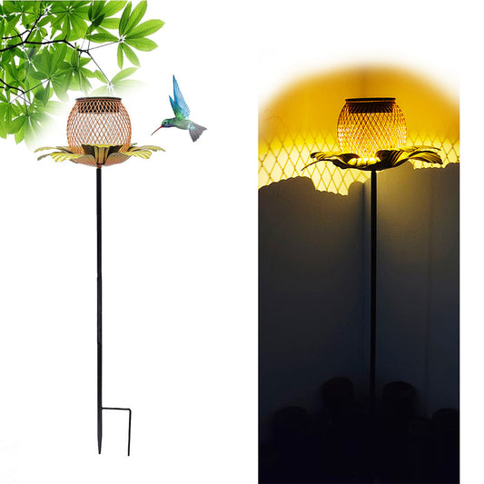 Cross Border New Solar Iron Outdoor Metal Bird Feeder Lawn Ground Plug Bird Feeder With Lights Factory