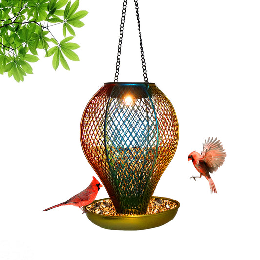 Cross Border Hot Air Balloon Solar Squirrel Proof Bird Feeder Outdoor Hanging Hummingbird Feeder Bird Food With Light Metal Iron Art