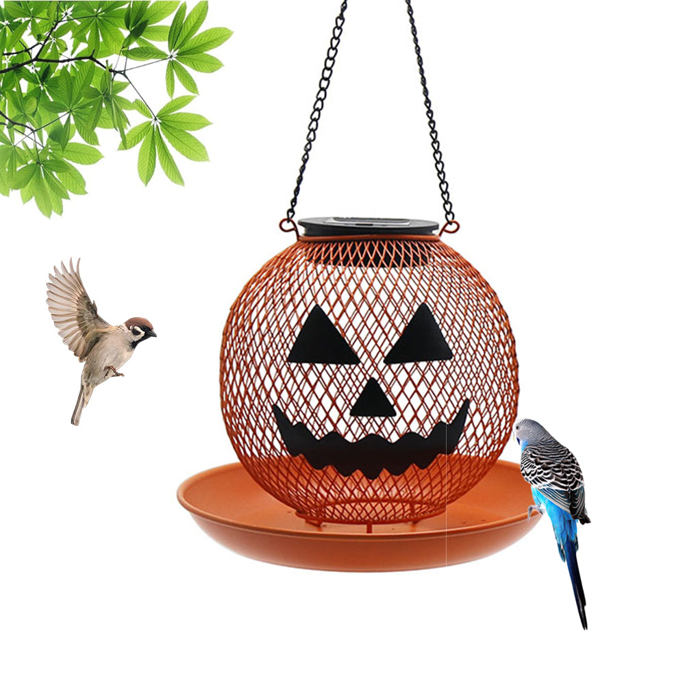 Cross Border New Bird Feeder Halloween Pumpkin Bird Feeder Metal Iron Outdoor Hanging Solar Bird Feeder