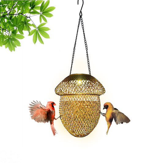 Solar New Bird Feeder Outdoor Iron Metal Hanging Hummingbird Feeder with Light Cross Border E-commerce