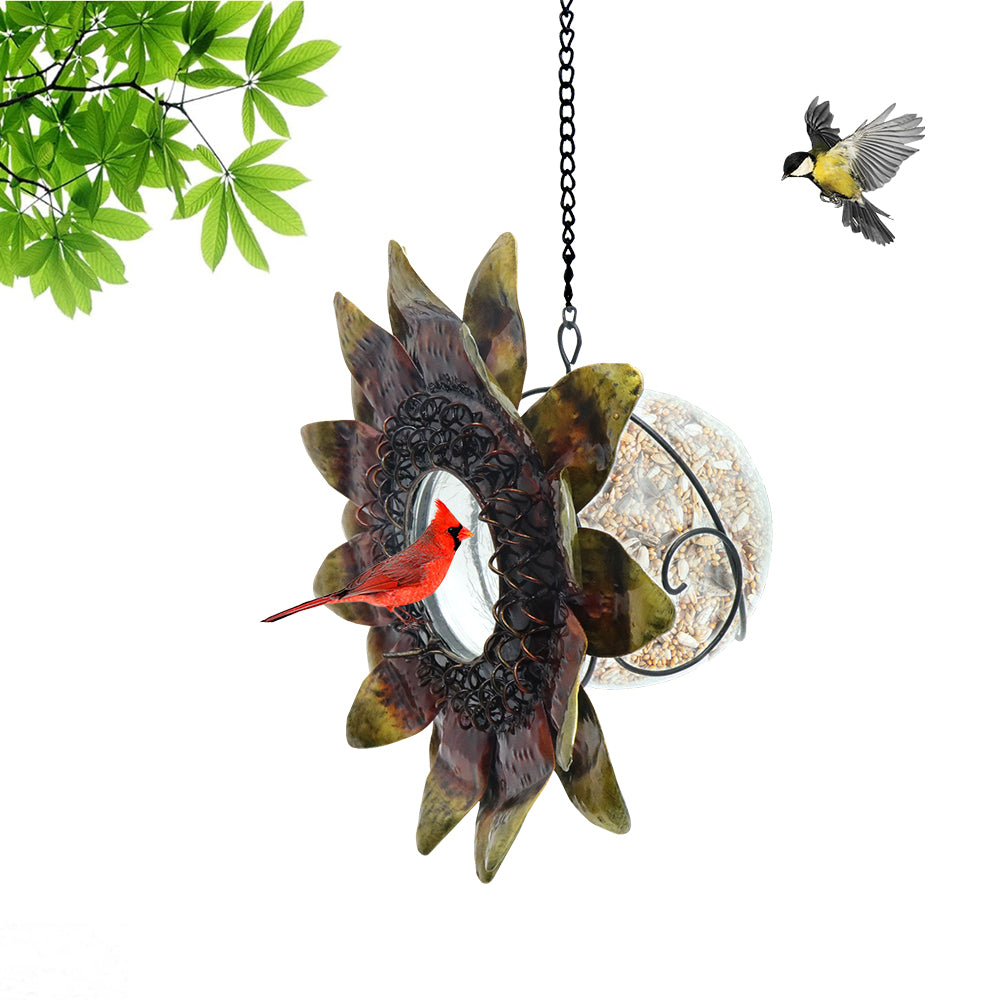 Cross Border Bird Feeder Outdoor Hanging Iron Sunflower Metal Glass Bird Feeder Amazon Hot Sale