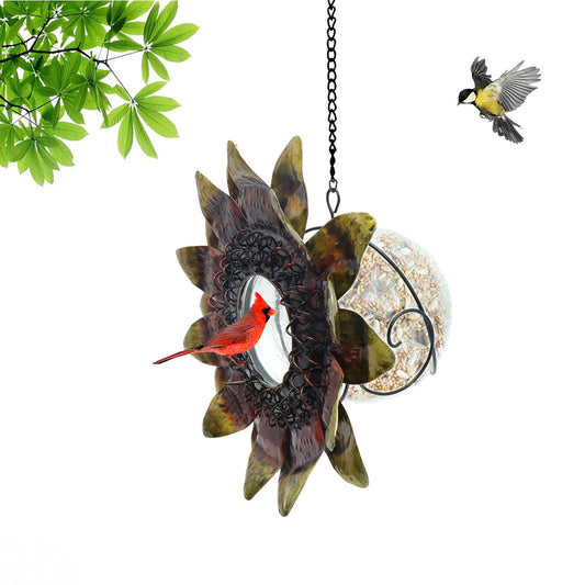 Cross Border Bird Feeder Outdoor Hanging Iron Sunflower Metal Glass Bird Feeder Amazon Hot Sale