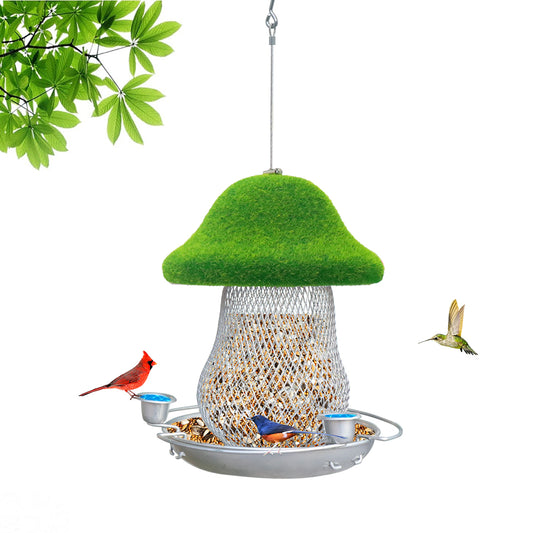 Cross Border Bird Feeder Outdoor Solar Flocked Mushroom Hanging Iron Resin Bird Feeder Hummingbird Feeder with