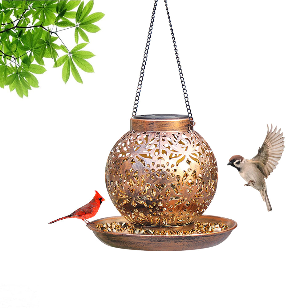 Source Factory Customized Hanging Outdoor Iron Bird Feeder Solar Squirrel Proof Hummingbird Feeder with Lights