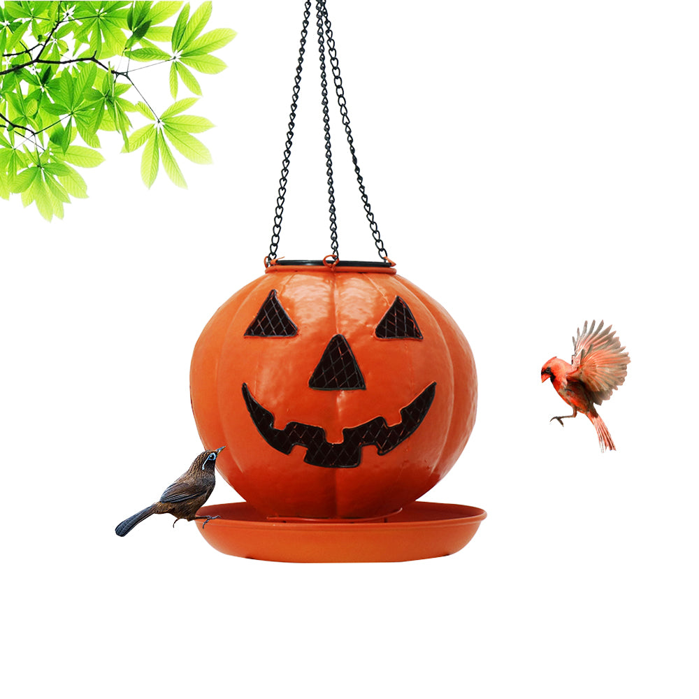 Cross-border e-commerce bird feeder outdoor solar with lights metal anti-squirrel hanging hummingbird Halloween feeder