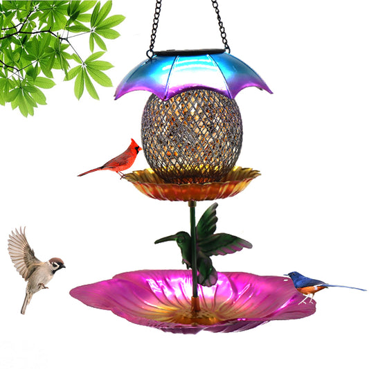 Cross border amazon bird feeder outdoor hanging iron metal anti squirrel with light hummingbird feeder factory