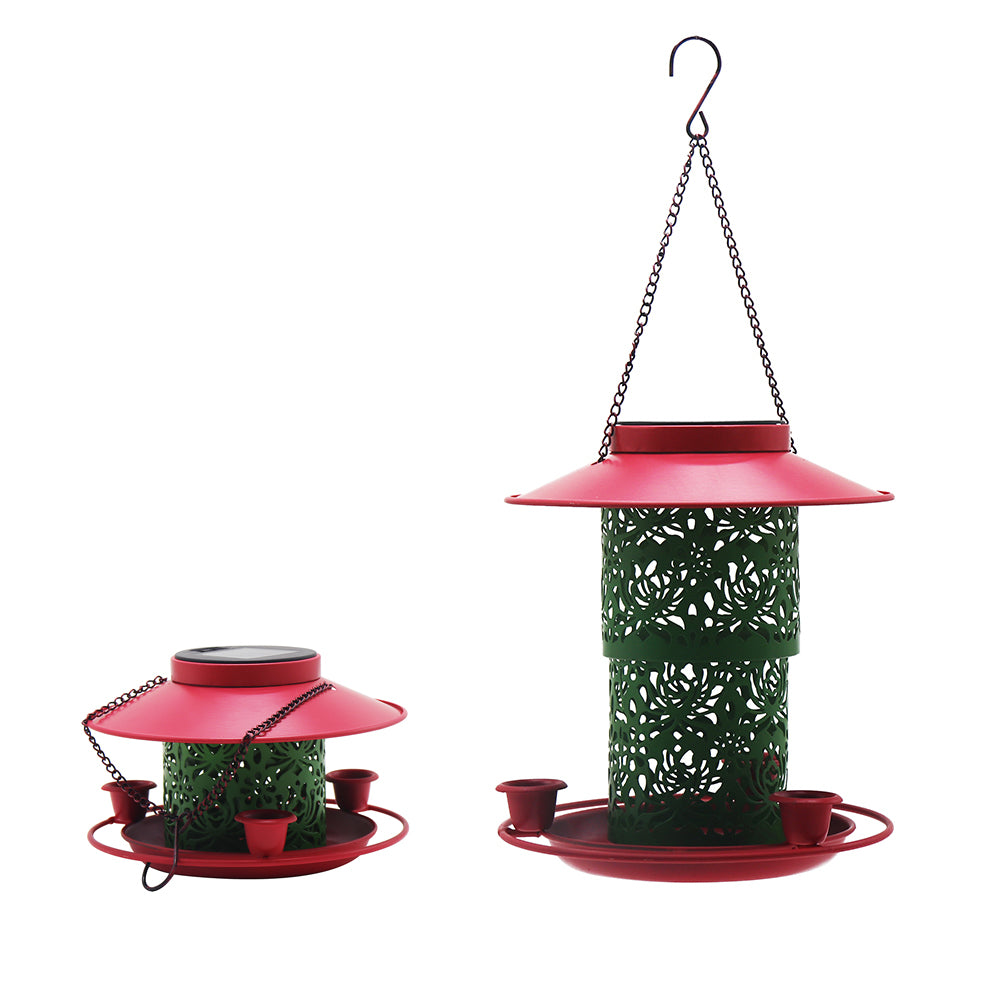 Cross Border New Solar Bird Feeder Double Layer Floral Projection Metal Bird Feeder Outdoor Hanging Bird Feeder